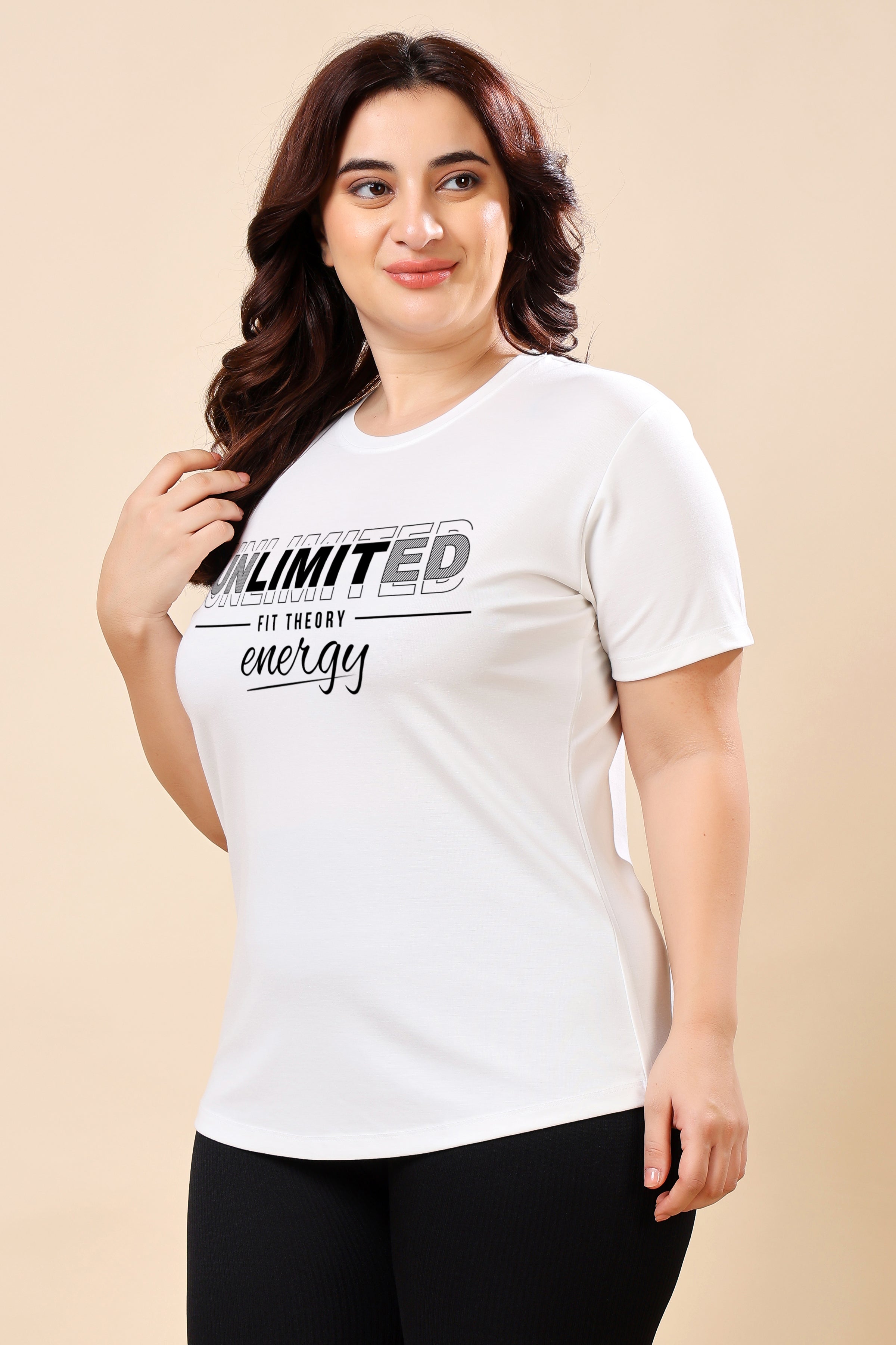 TheFitFusion Half Sleeve Top -White Unlimited Energy