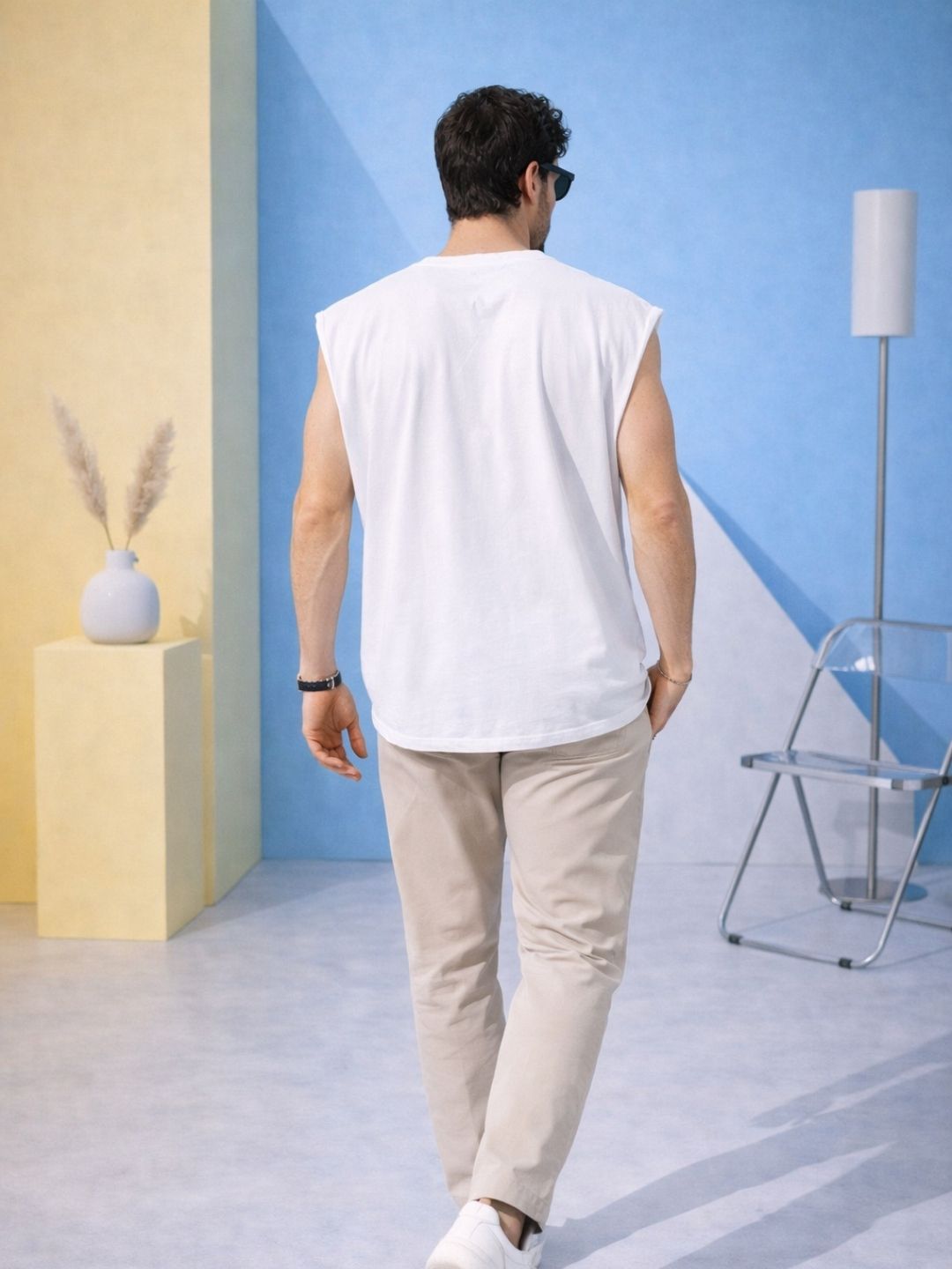 Men Oversized Boxy Tank Top- White Just Relax