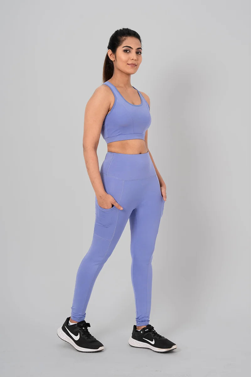 Gym workout top with removable pads and medium support side view