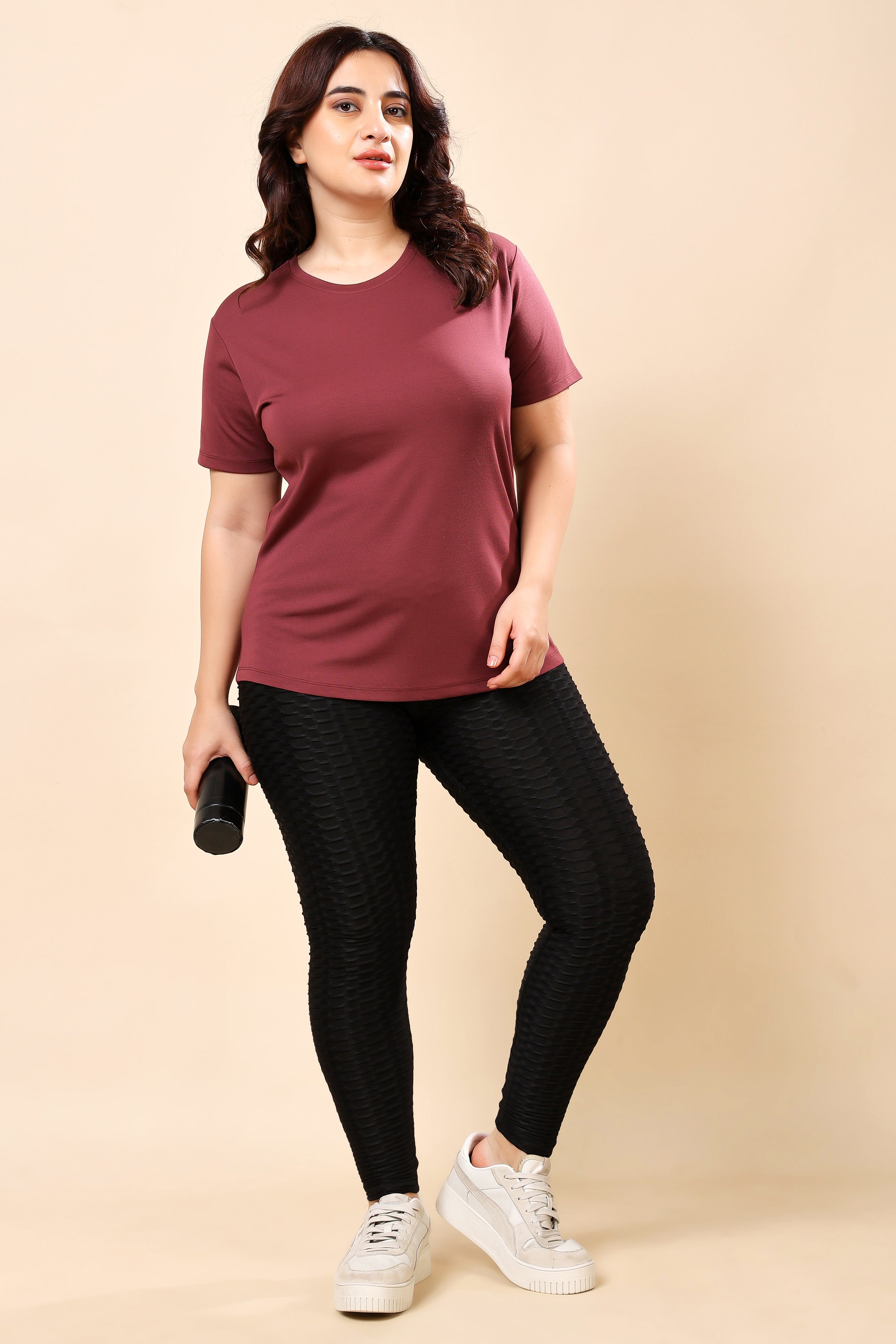 TheFitFusion Half Sleeve Top - Wine