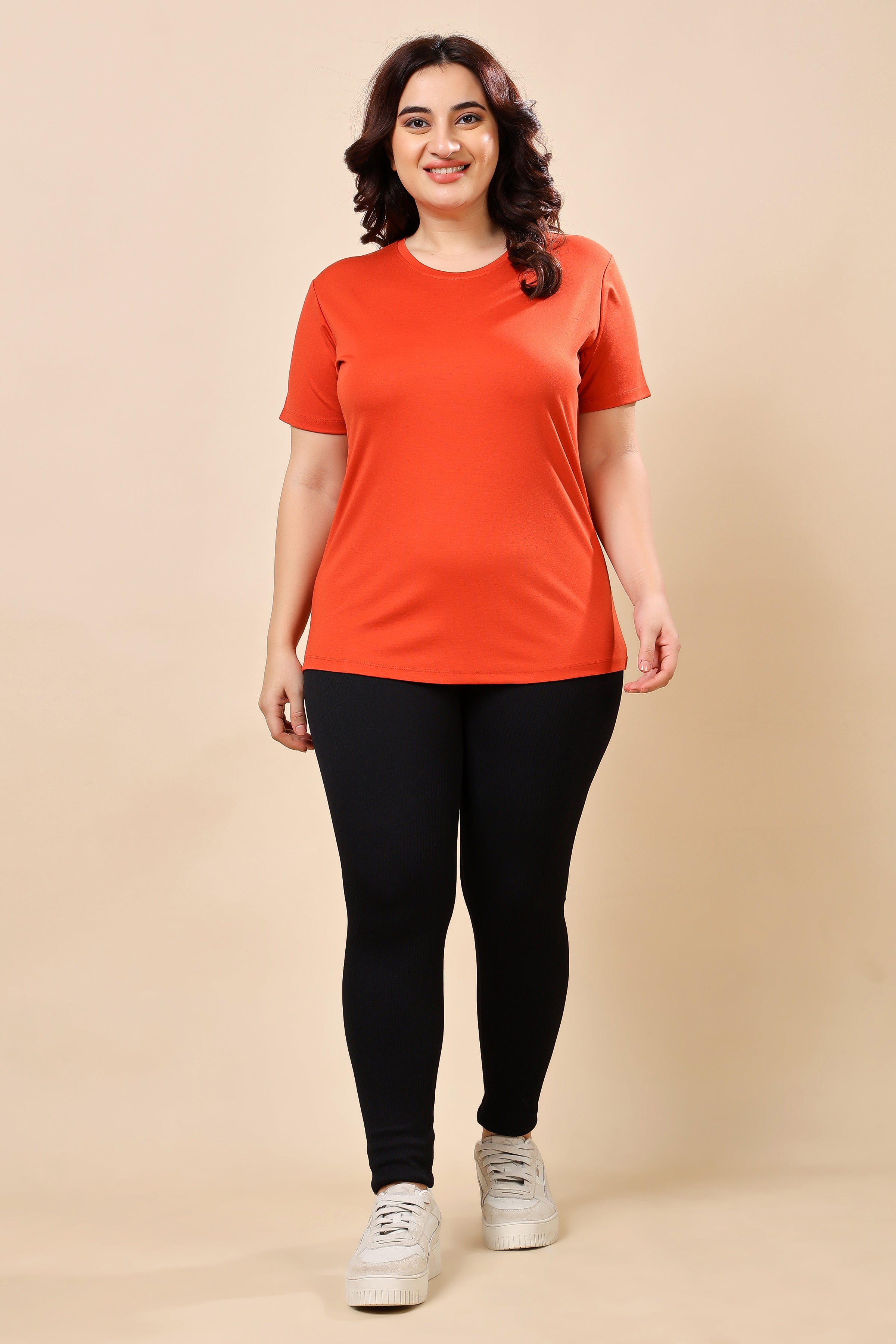 TheFitFusion Half Sleeve Top - Rust Red