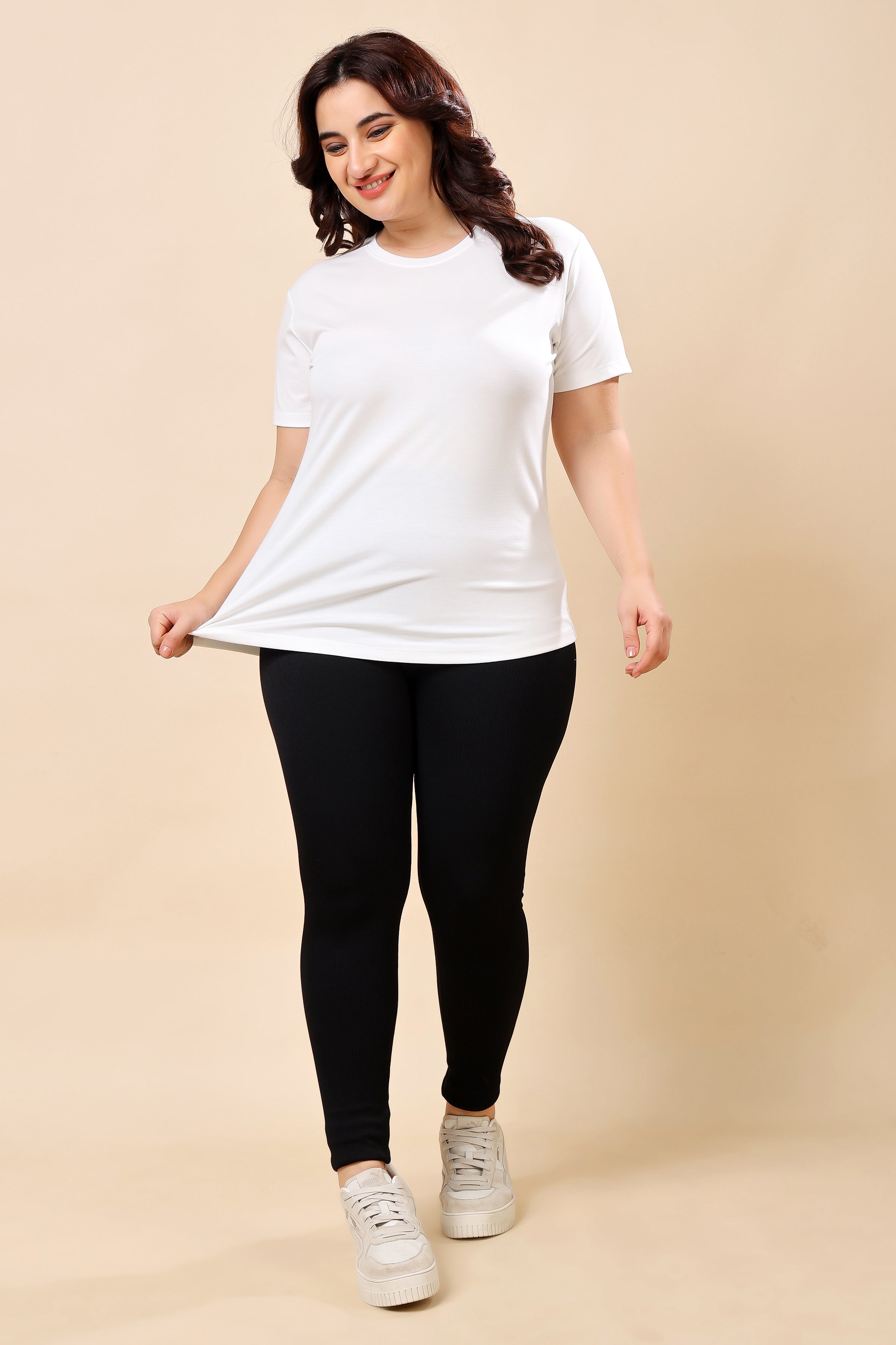 TheFitFusion Half Sleeve Top - White