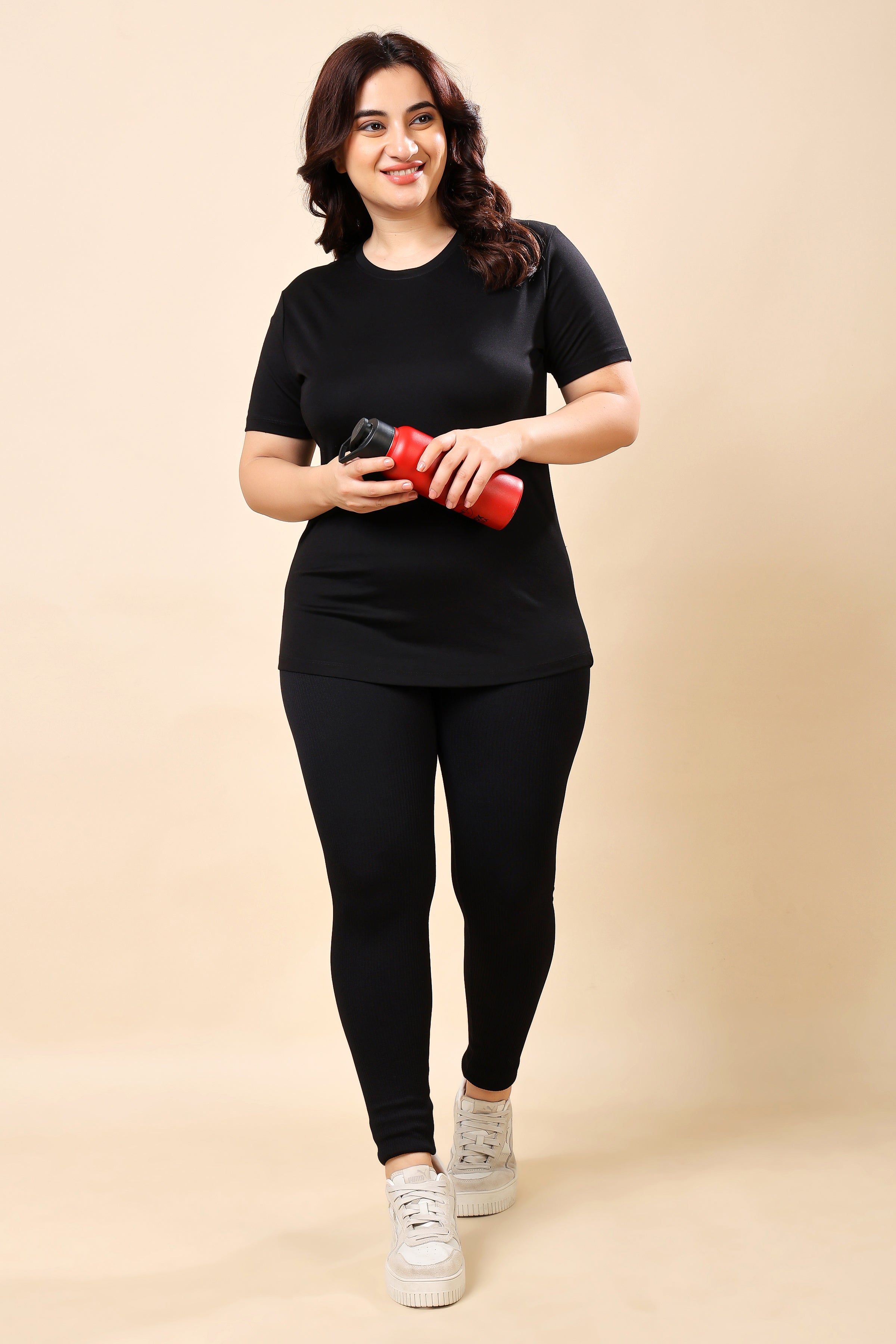 TheFitFusion Half Sleeve Top - Black