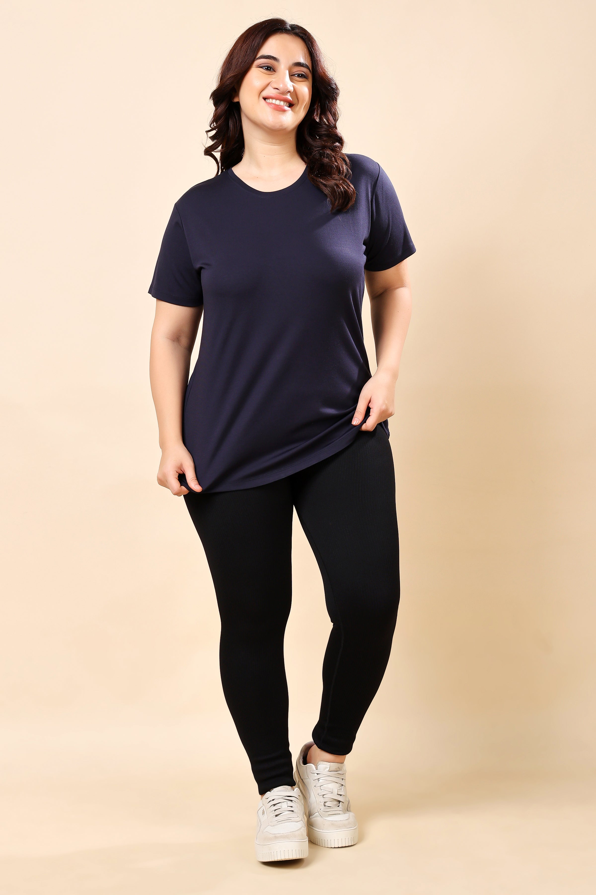 TheFitFusion Half Sleeve Top -Navy Blue