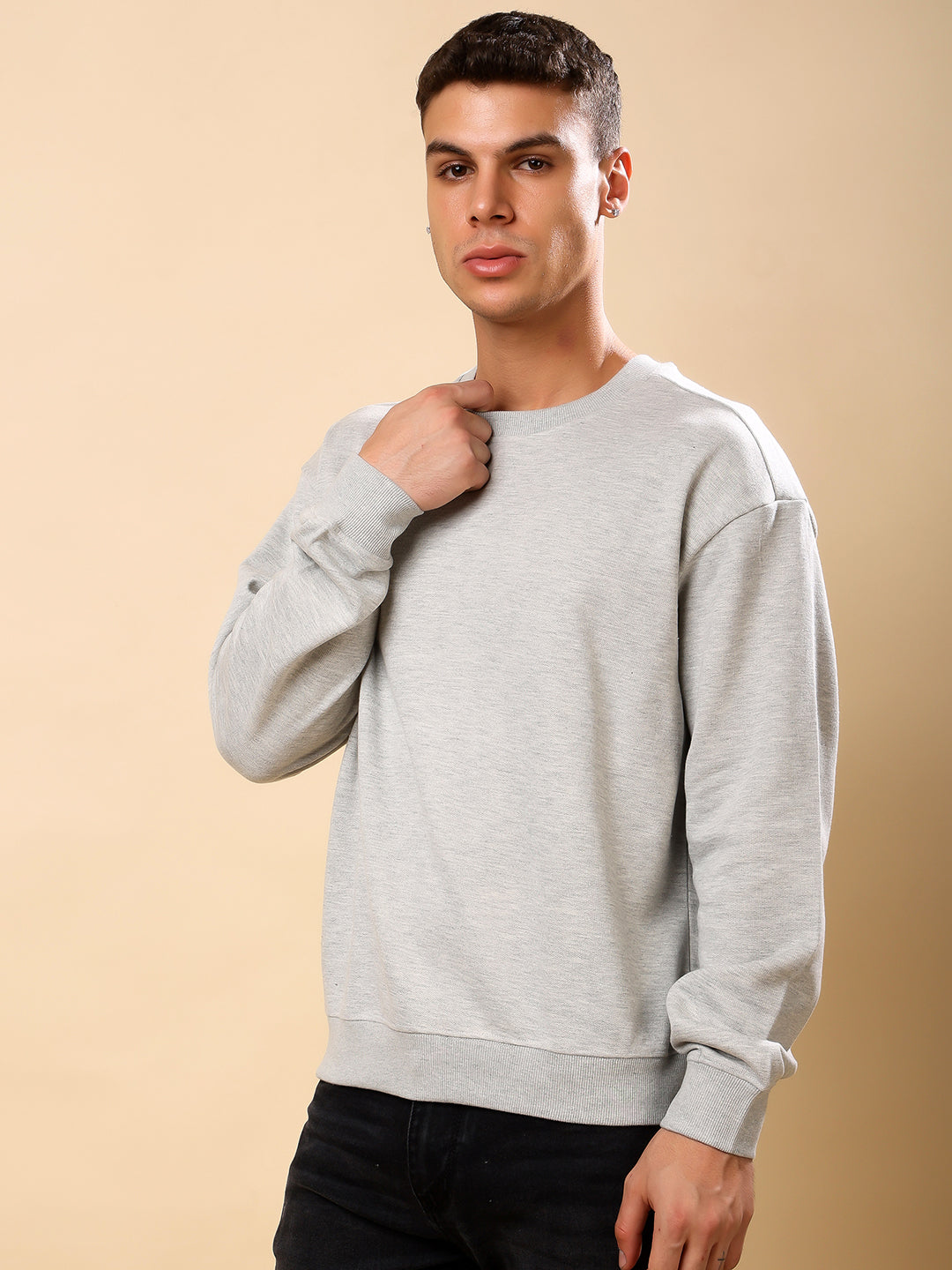 Men Relaxed Fit Sweatshirt - Grey Melange