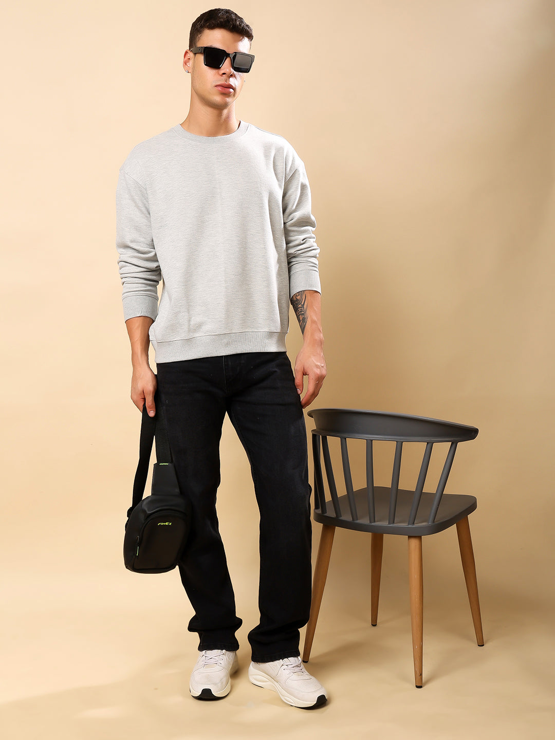 Men Relaxed Fit Sweatshirt - Grey Melange