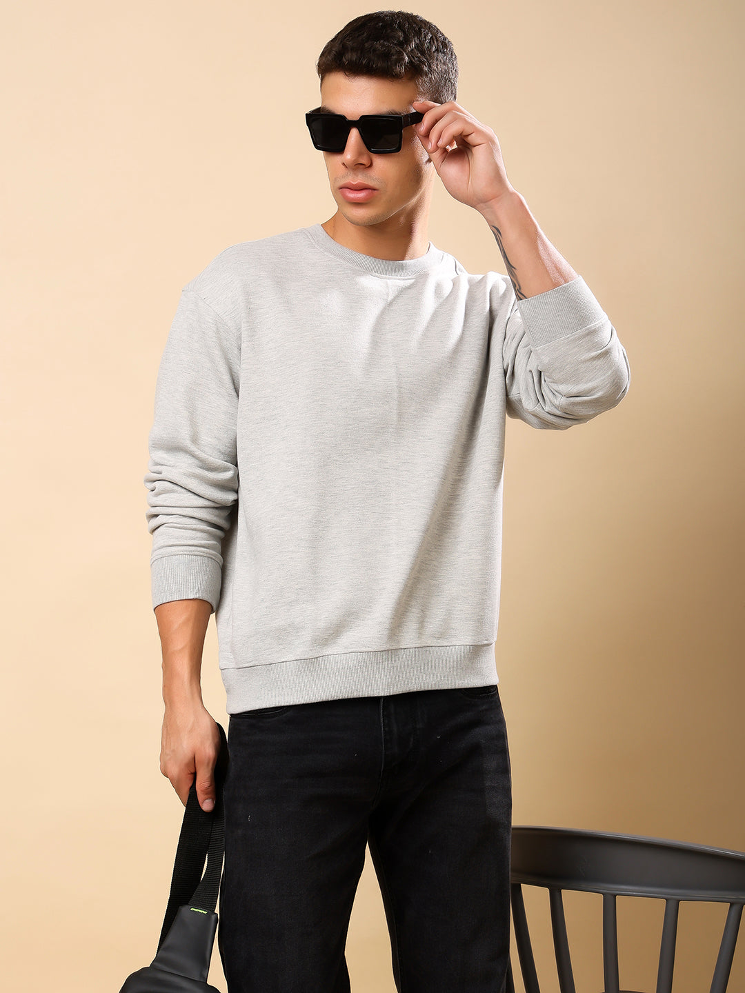 Men Relaxed Fit Sweatshirt - Grey Melange