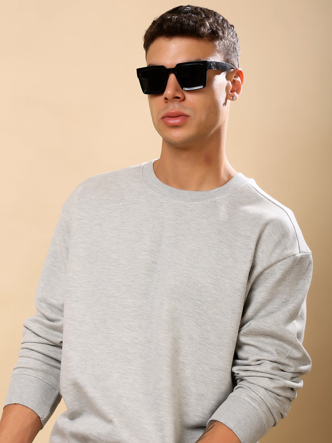 Men Relaxed Fit Sweatshirt - Grey Melange