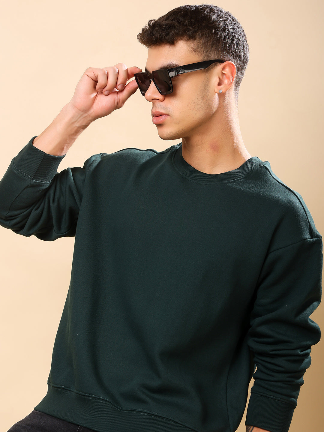 Men Relaxed Fit Sweatshirt-Bottle Green