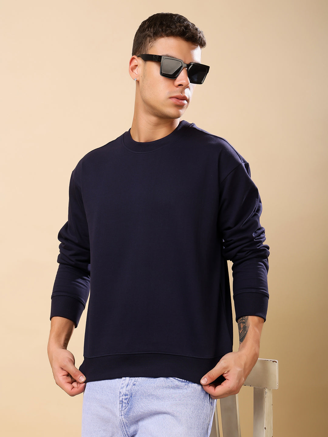 Men Relaxed Fit Sweatshirt - Navy Blue