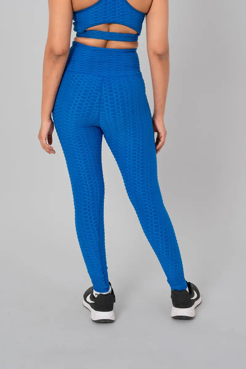 leggings for women, teal blue - back view highlighting squat-proof feature and medium compression.